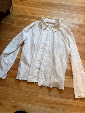 White Lace Button-Up Shirt - Classic Collared Shirt